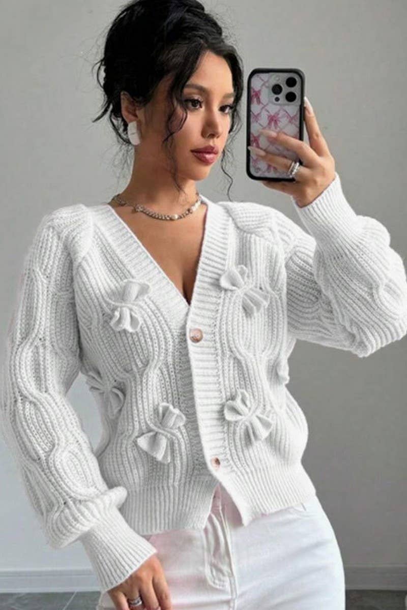 CWOCAL00687_SOLID LONG SLEEVE BOW KNIT CARDIGAN