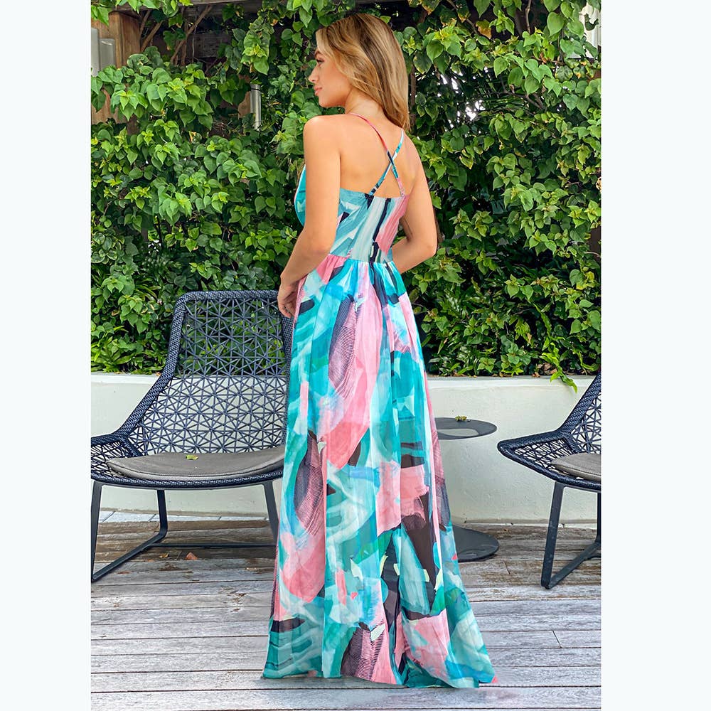 Bohemian Floral Print Spaghetti Strap Long Dress