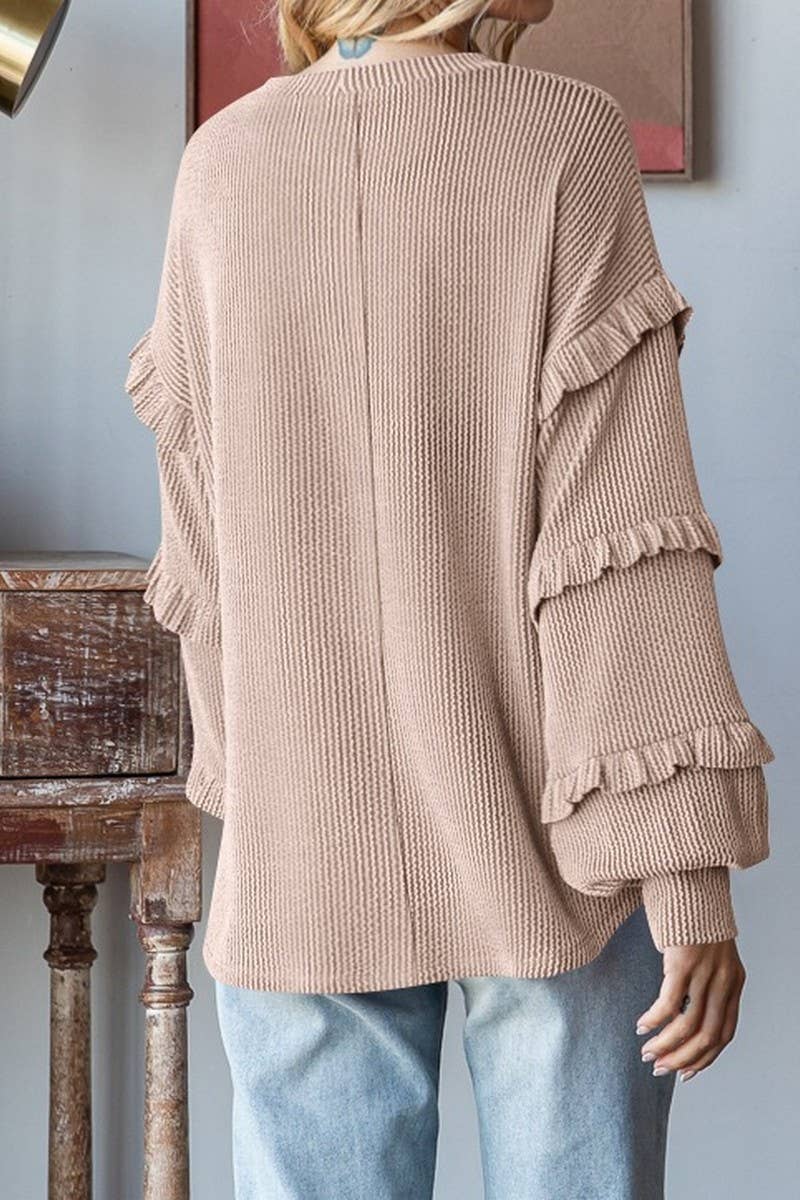 CWTBLL3202_BALLOON SLEEVE CREW NECK LAYERED SLEEVE PULLOVER