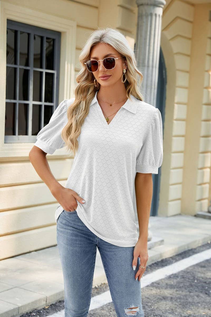 CWTTS0834_V-Neck Short Sleeve Knit Top
