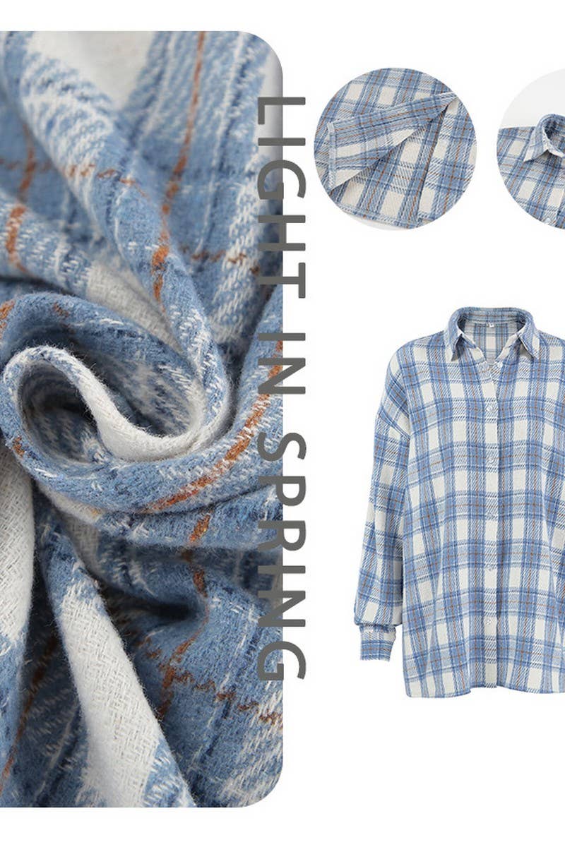 CWTBLL00565_COMMUTER LOOSE LONG-SLEEVED PLAID SHIRT TOP