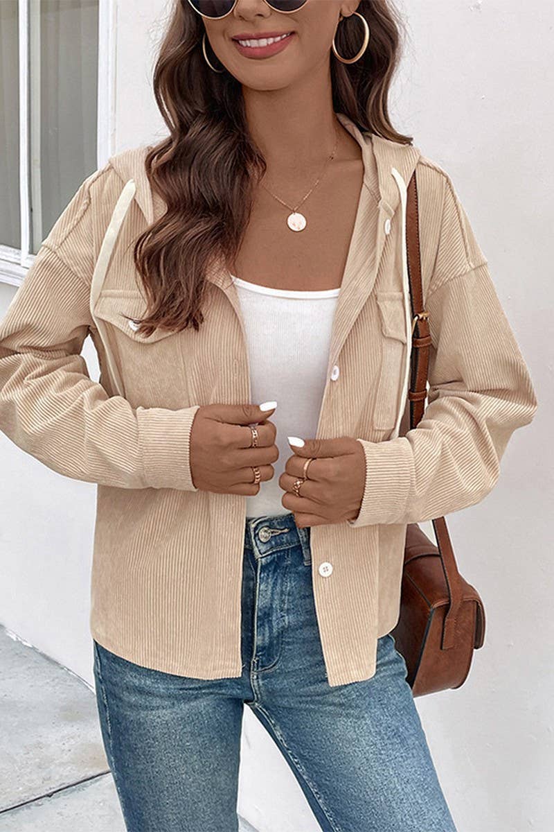 CWOJA0812_CORDUROY DRAWSTRING HOODED CARDIGAN JACKET