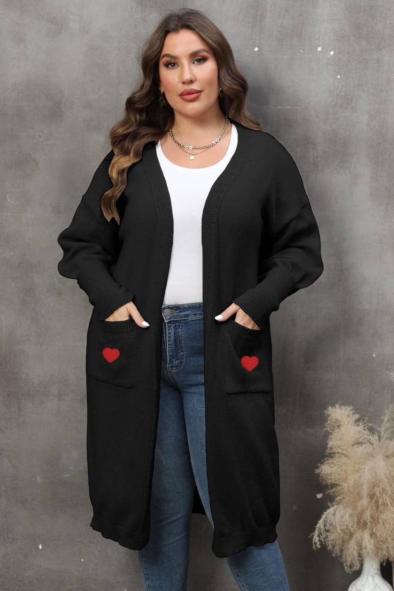 CWOSWL1578_PLUS Size Open Front Long Sleeve Cardigan Sweater