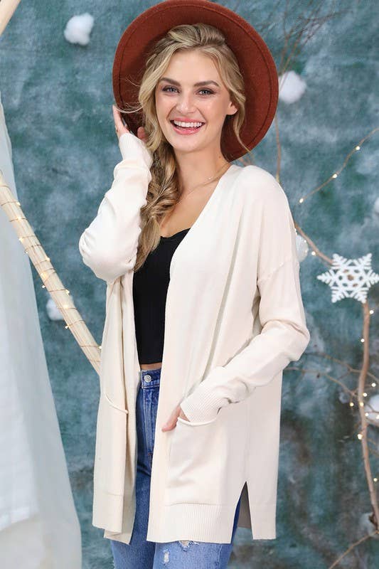 CWOSWL061_LOOSE FIT WITH POCKET SWEATER CARDIGAN