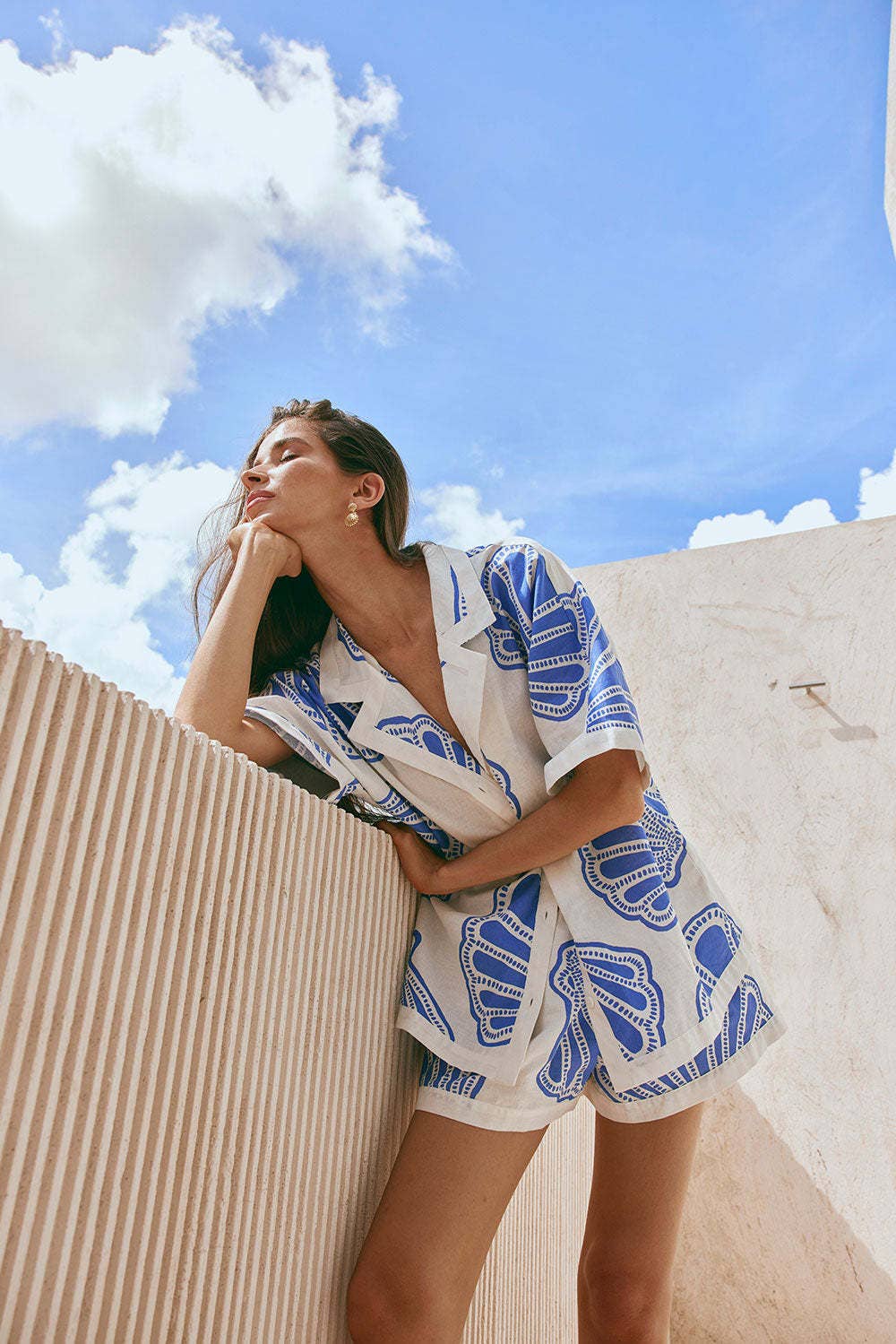 Casual short style linen top and shorts suit