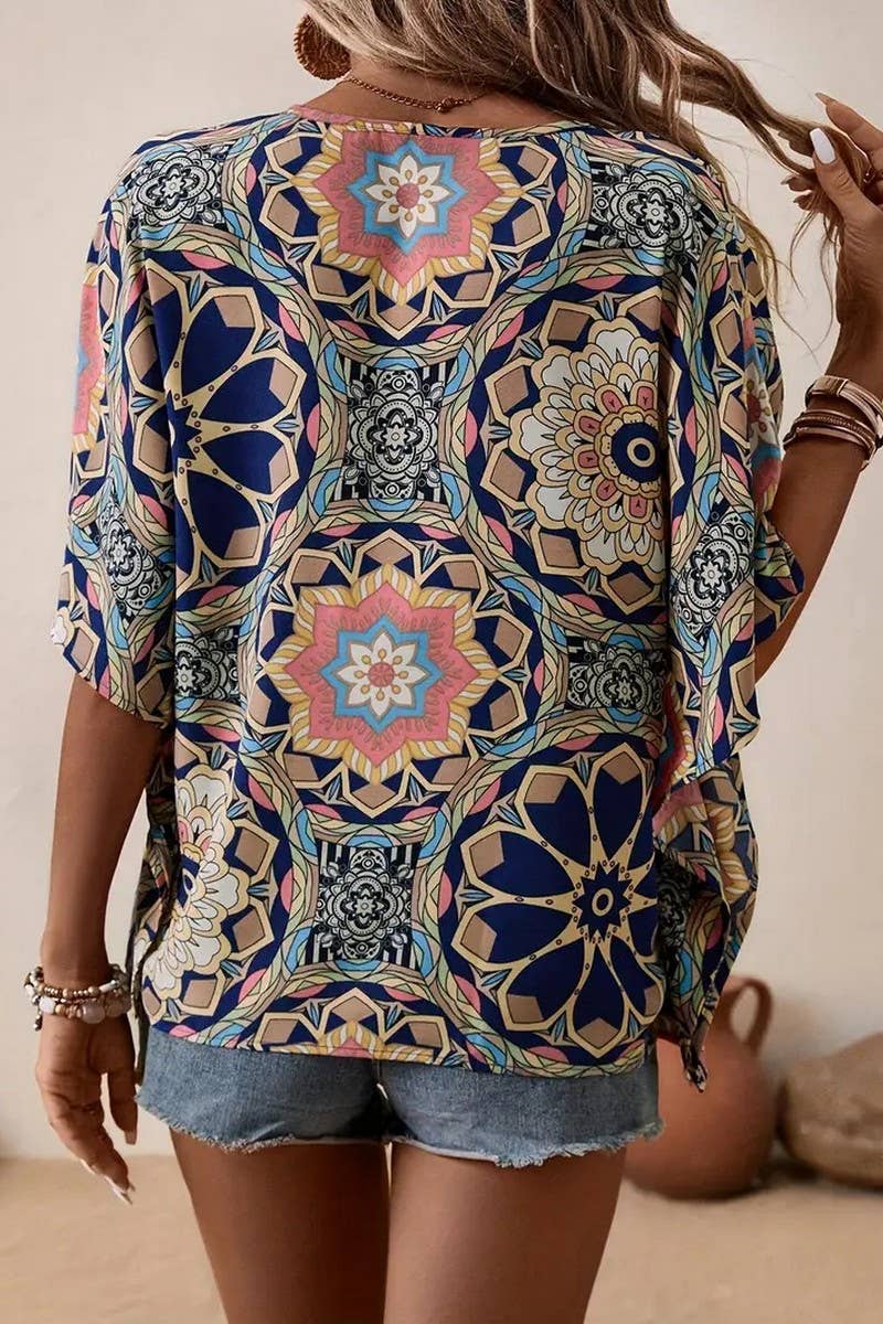 CWTBLL3983_V-NECK FLORAL BATWING SLEEVE BLOUSE