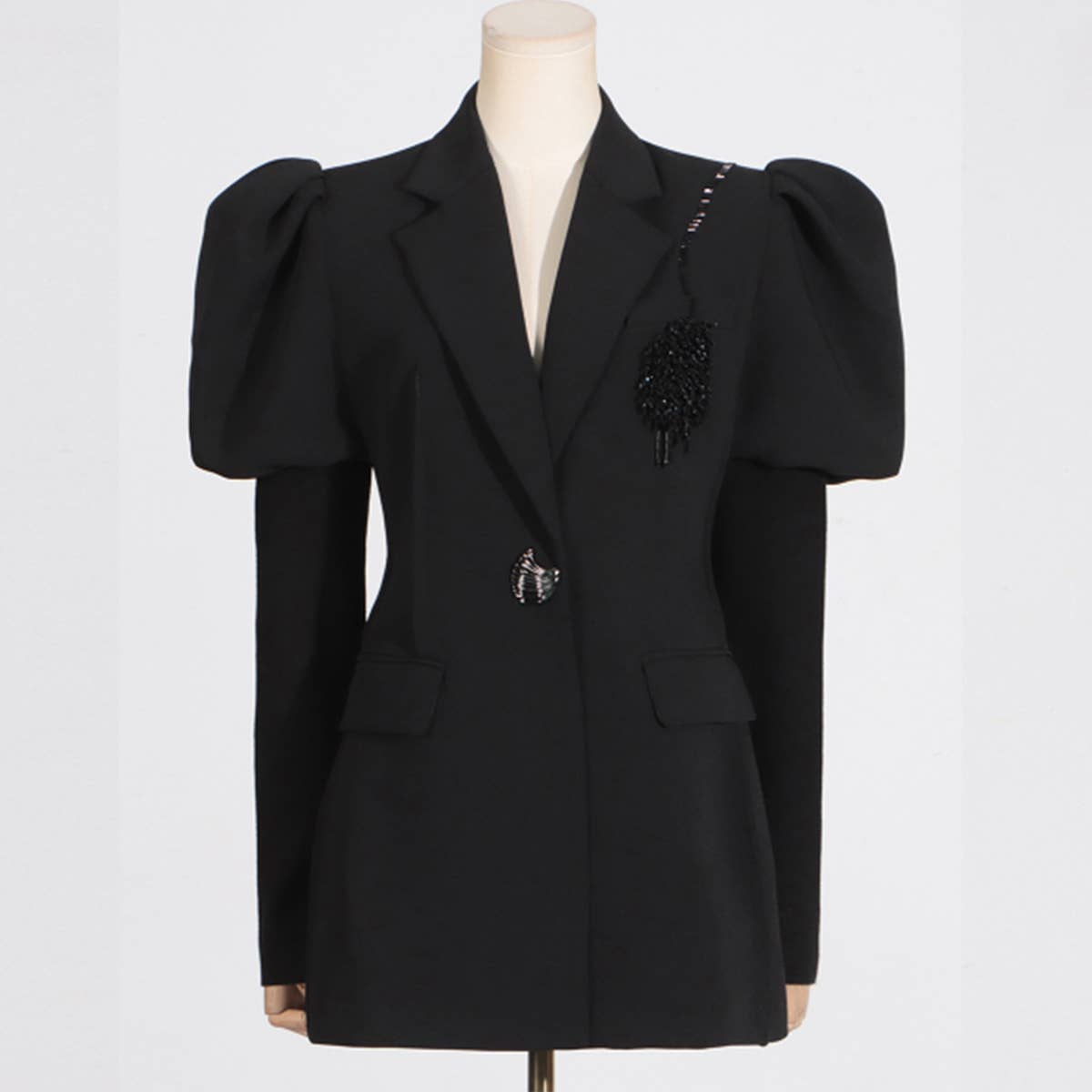 Puff Sleeve Blazer ??Single Button Spring Style_CWOCO1232