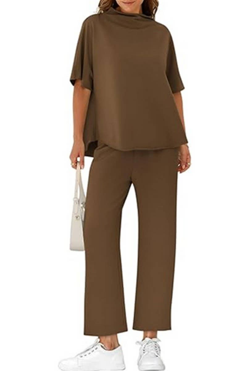 CWSTB1607_HIGH COLLAR BAT TOP NINE CROPPED PANTS SET