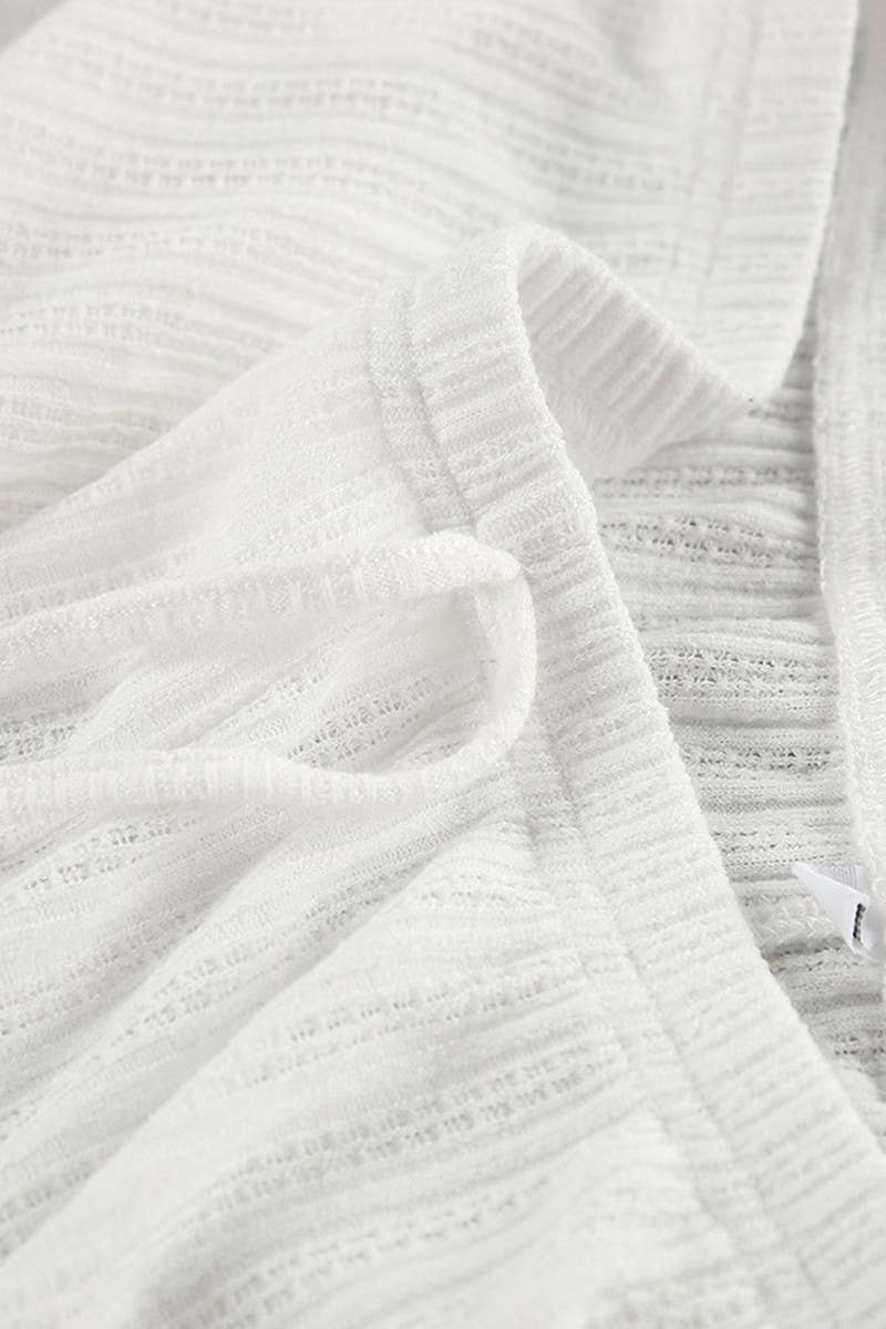 CWSPJ0171_WHITE KNITTED CARDIGAN PAJAMAS HOME WEAR SET