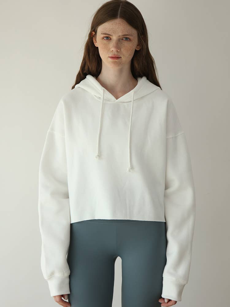 Fleece solid color sporty hooded sweatshirt