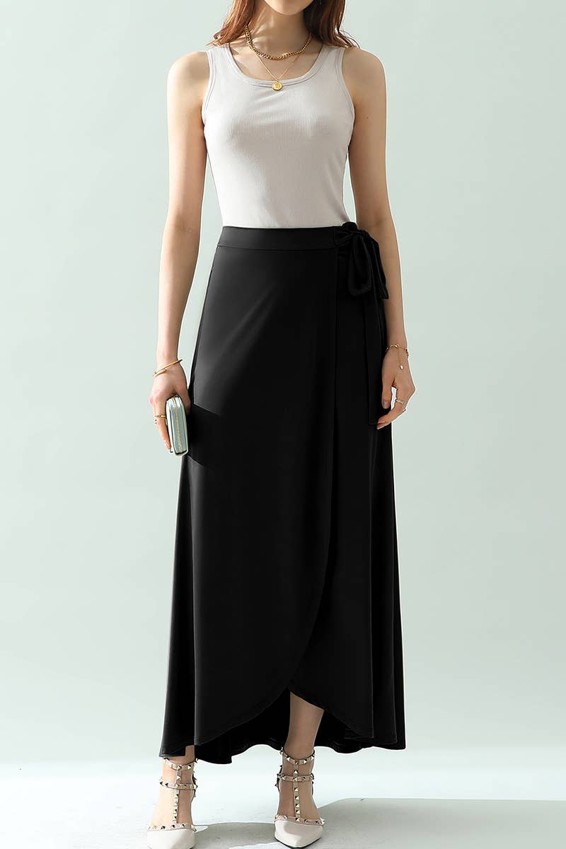 CWBLS117_High Waisted Maxi Wrap Skirts with Slit