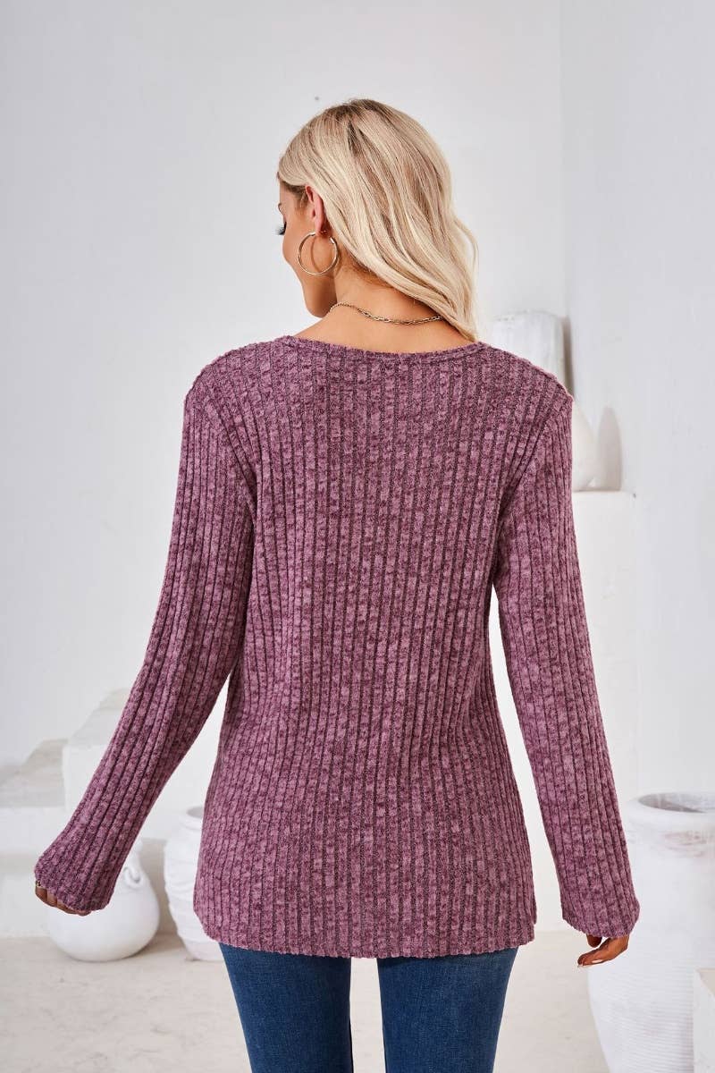 CWOSWL6443_WINTER CREW-NECK LONG-SLEEVED SLIT SWEATER