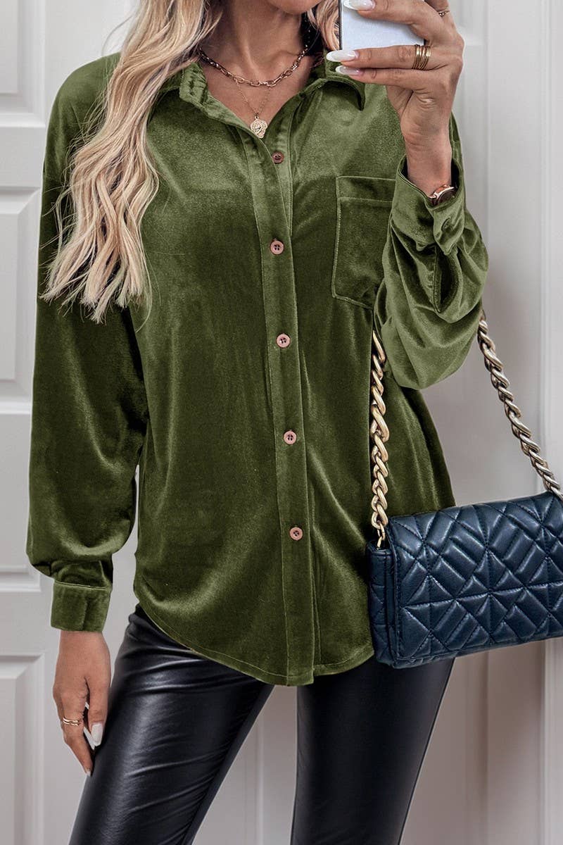 CWTBLL3702_AUTUMN CASUAL SOLID COLOR SINGLE BREASTED SHIRT