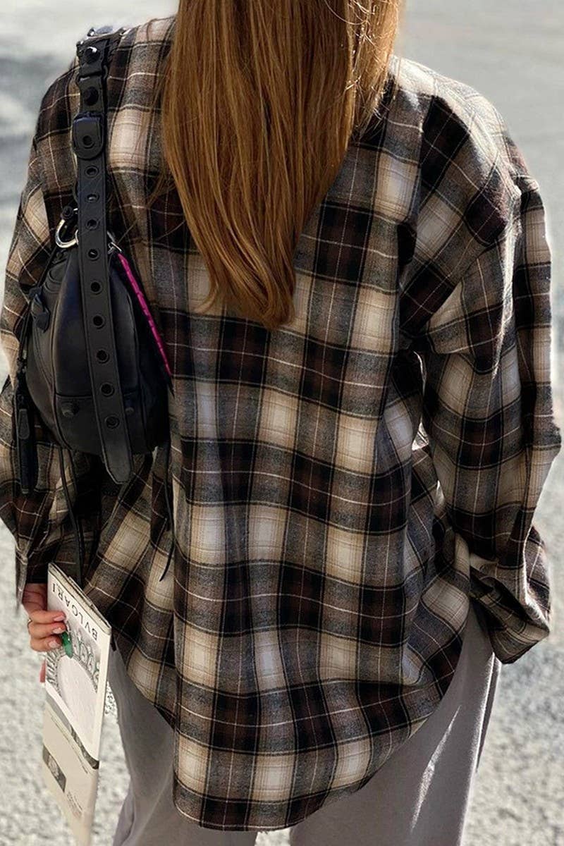 CWTBLL00585_CASUAL LONG-SLEEVED SHIRT RETRO PLAID SHIRT