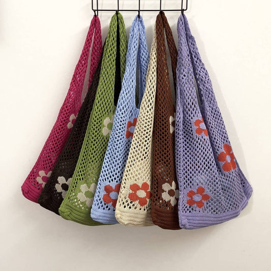 CWAB5060_FLOWER KNITTED MESH HOLLOW SHOULDER BAG