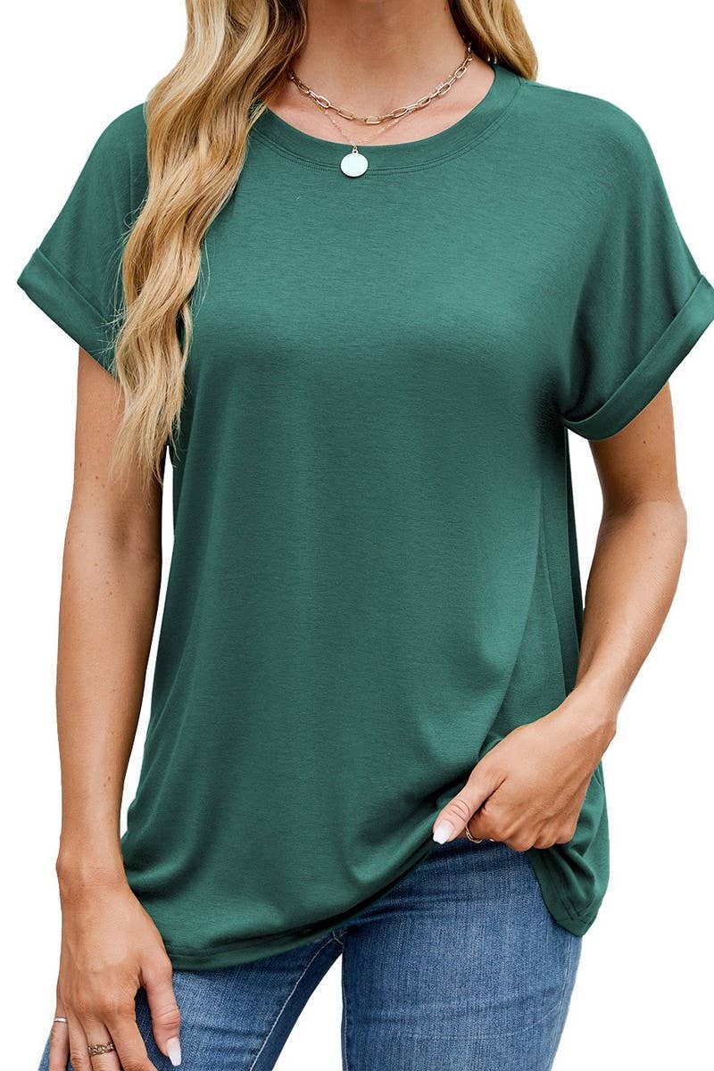 CWTTS1323_NEW SOLID COLOR ROUND NECK LOOSE SHORT SLEEVE T-SH
