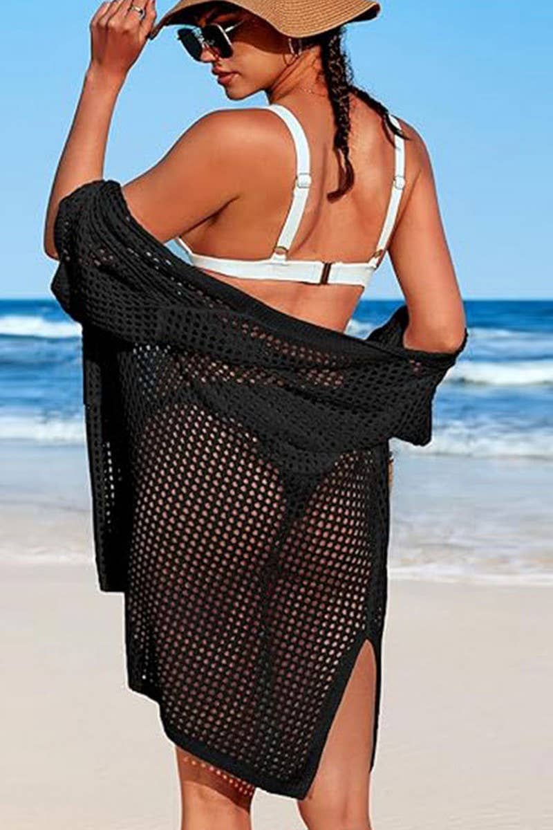 CWTBLS1641_HOLIDAY HOLLOW KNIT SHORT SLEEVE BEACH COVER UP