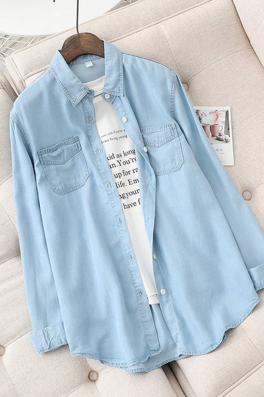 CWOCO0990_SOFT TENCEL LOOSE DENIM BLUE SHIRT COAT