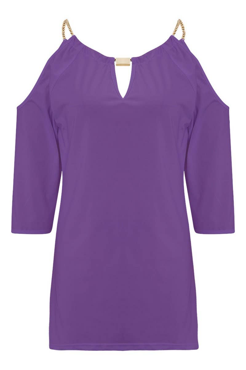 CWTBLS2207_PENDANT STRAP COLD SHOULDER SLIM FIT TOP