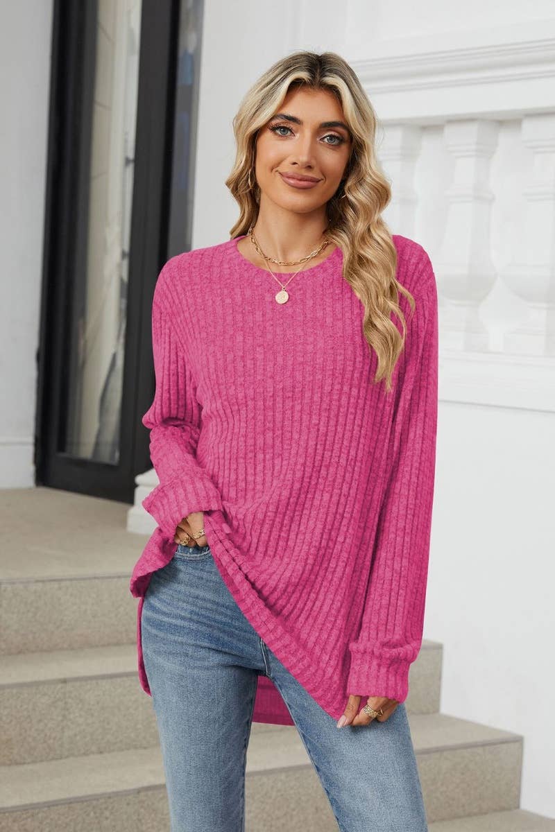 CWOSWL6562_CREW-NECK SOLID COLOR WOOLEN LONG-SLEEVED SWEATER