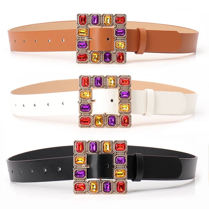 Diamond gemstone alloy buckle wide belt