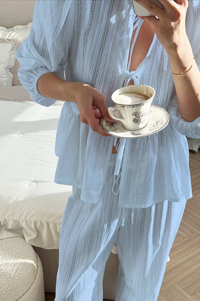 CWSPJ0280_COTTON HOLLOW LONG-SLEEVED TROUSERS PAJAMAS SET