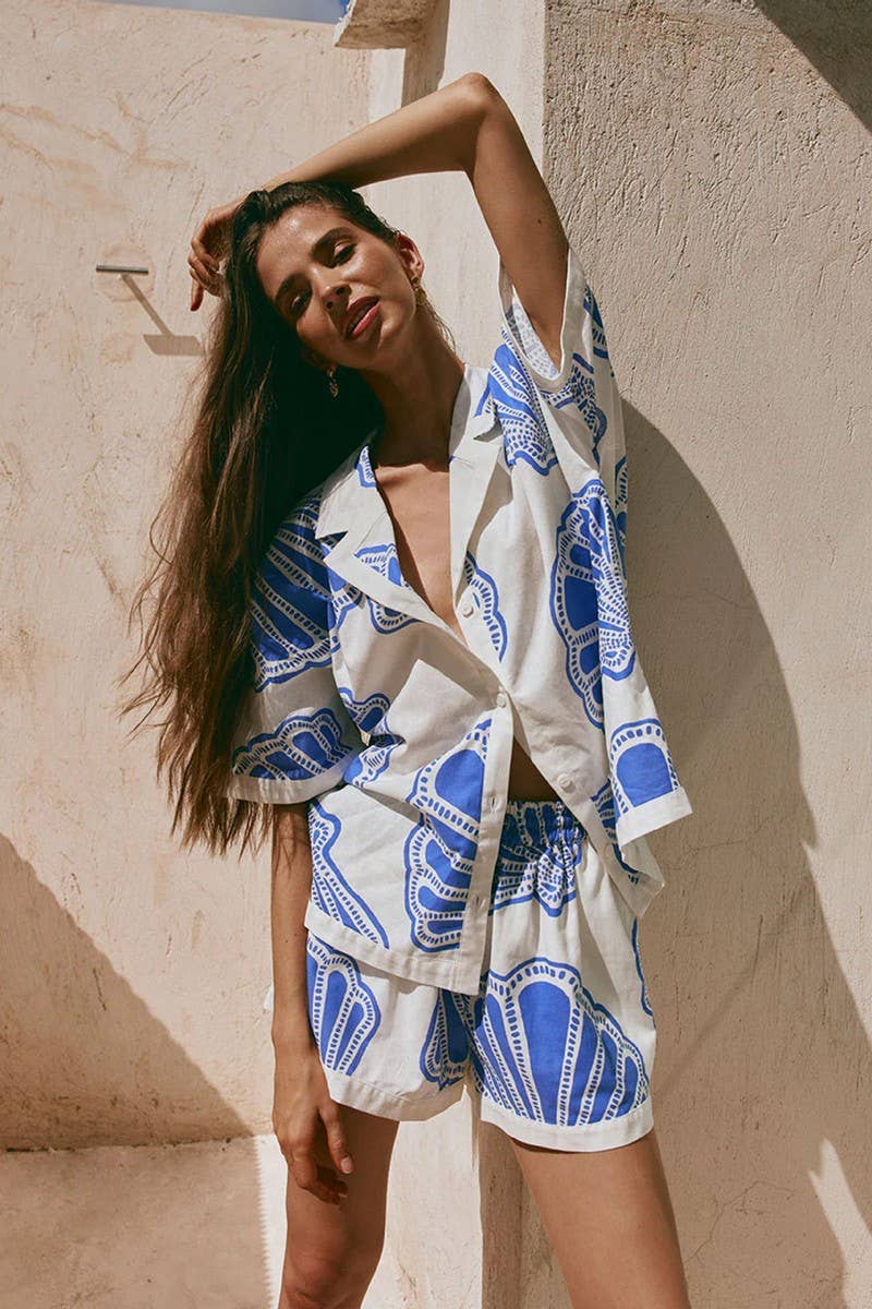 CWSPJ0430_LOOSE FLORAL V-NECK SHORT SLEEVE LOUNGEWEAR SET