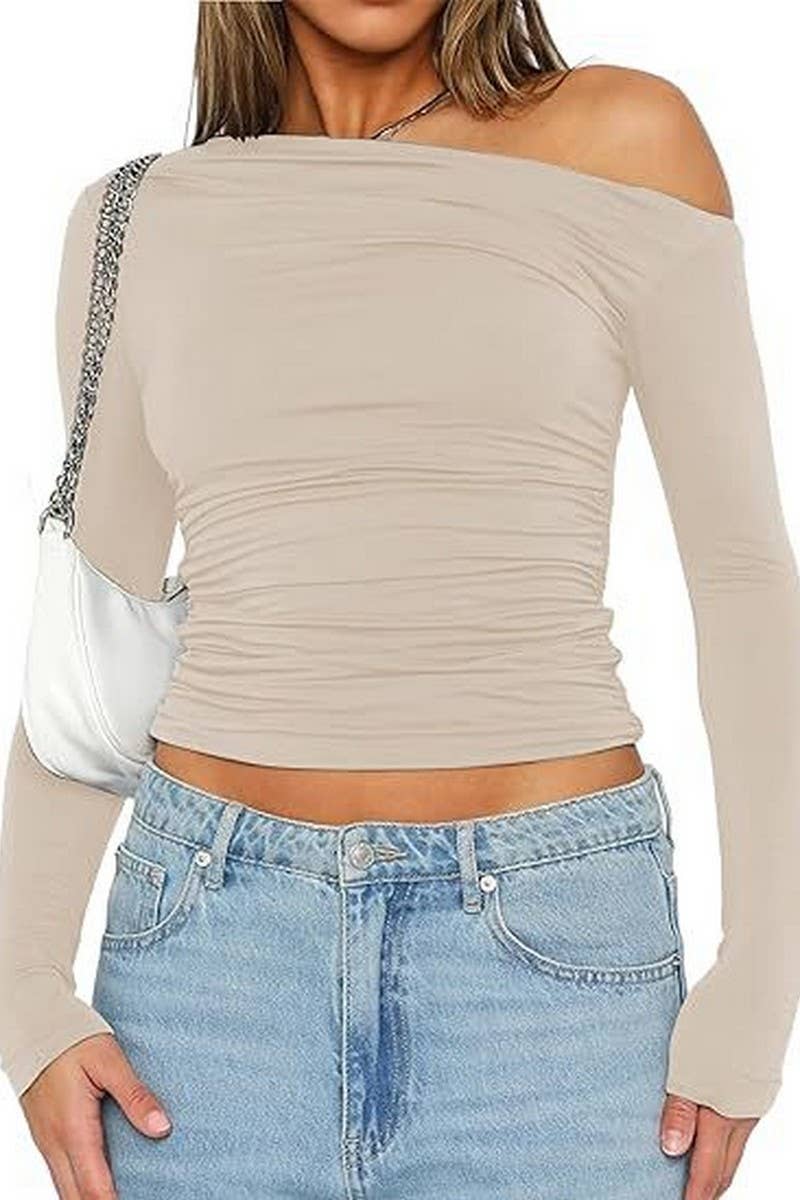 CWTBLL01151_OFF SHOULDER SLIM FIT LONG SLEEVE TOP