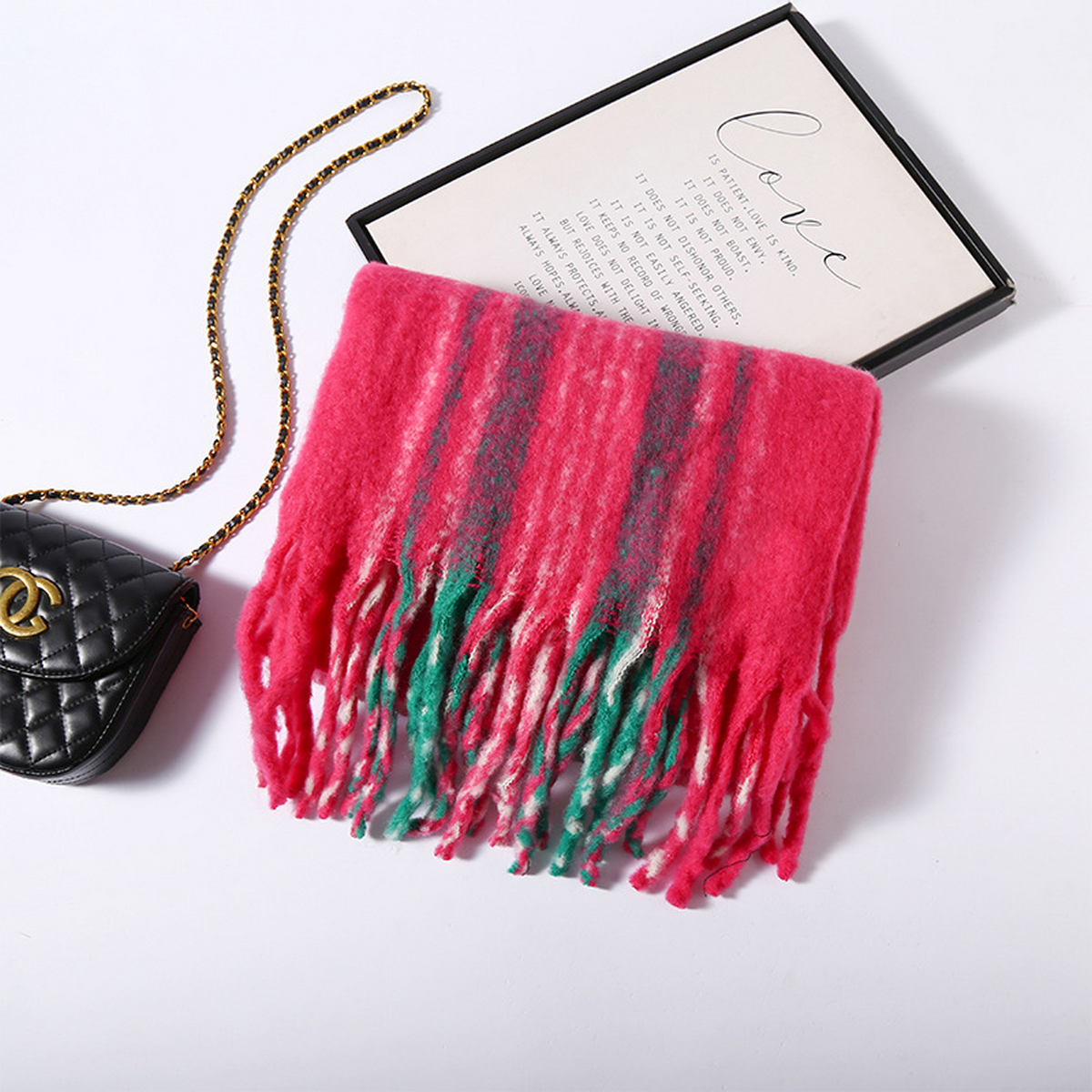 Korean Striped Brushed Winter Scarf for Women