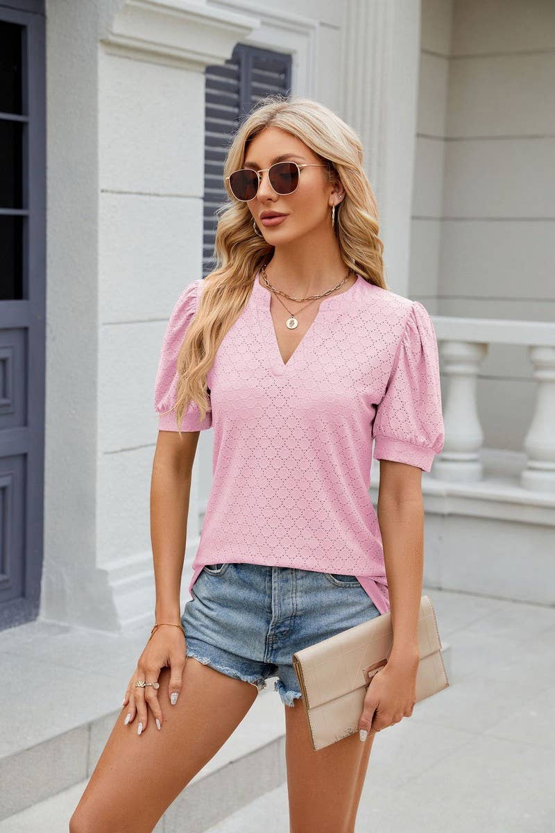 CWTTS0842_V-Neck Short Sleeve Knit Top