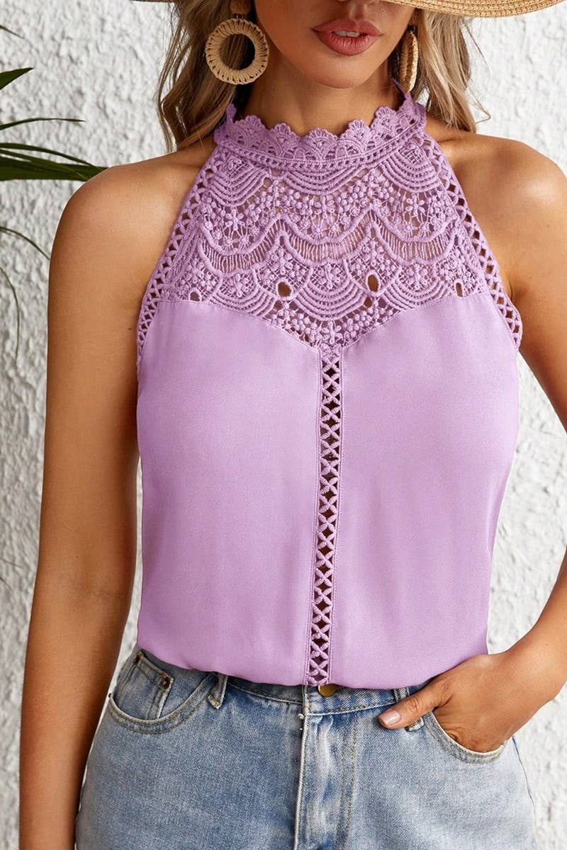 CWTTSL0332_SUMMER NEW FASHION HOLLOW LACE VEST TOP