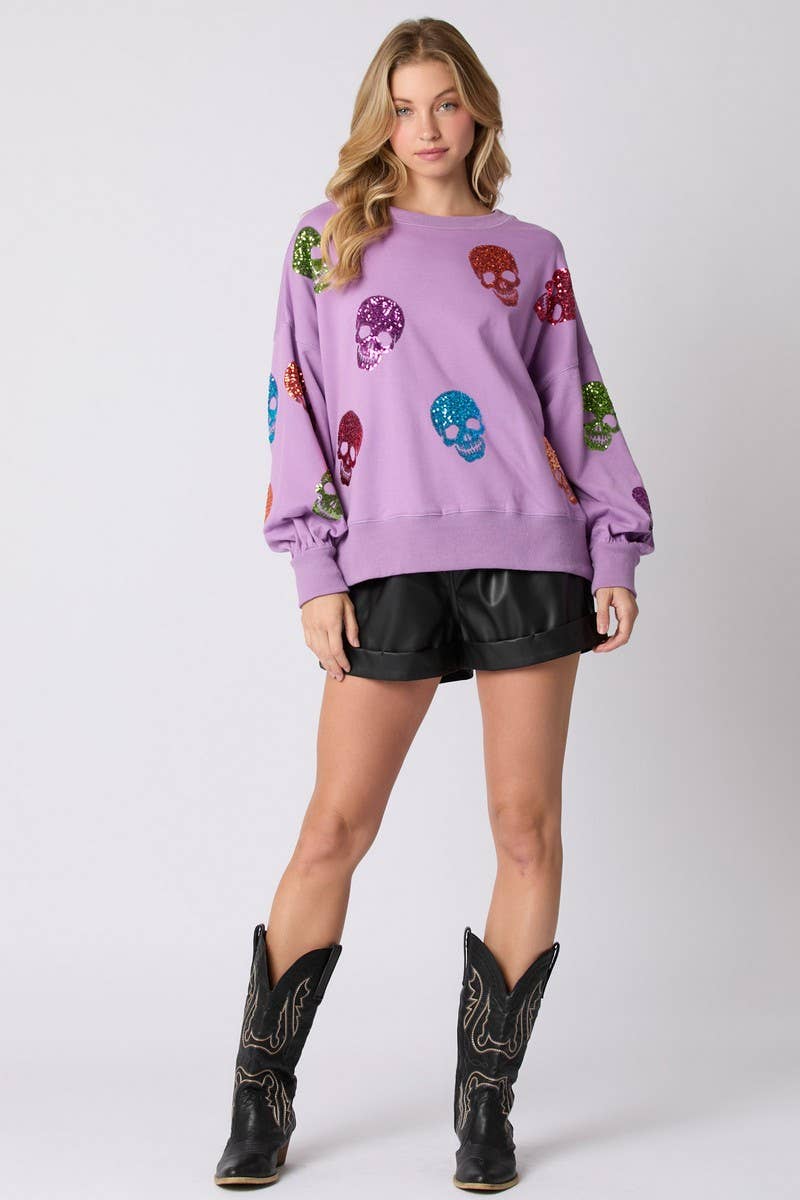 CWTBLL01228_HALLOWEEN SKULL SEQUINED SWEATSHIRT