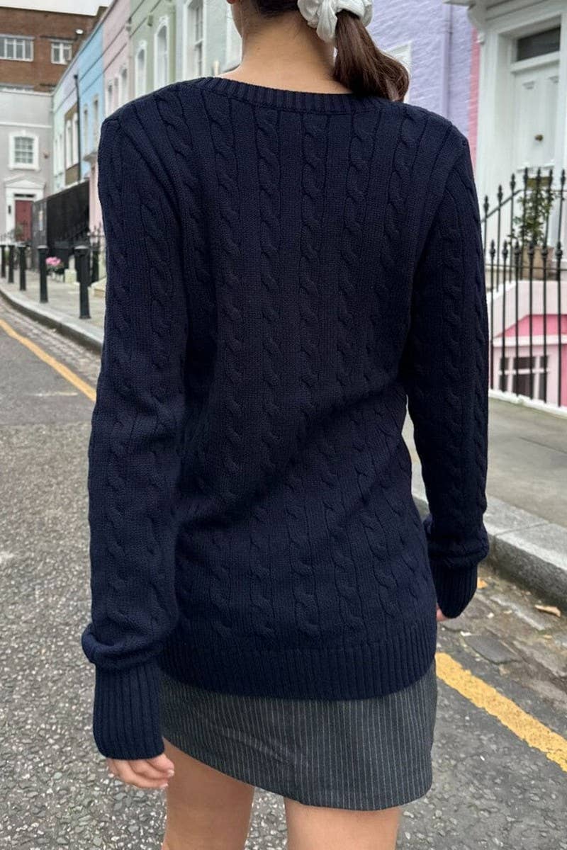 CWOSWL07507_V-NECK CASUAL SIMPLE LONG-SLEEVED KNITTED TOP