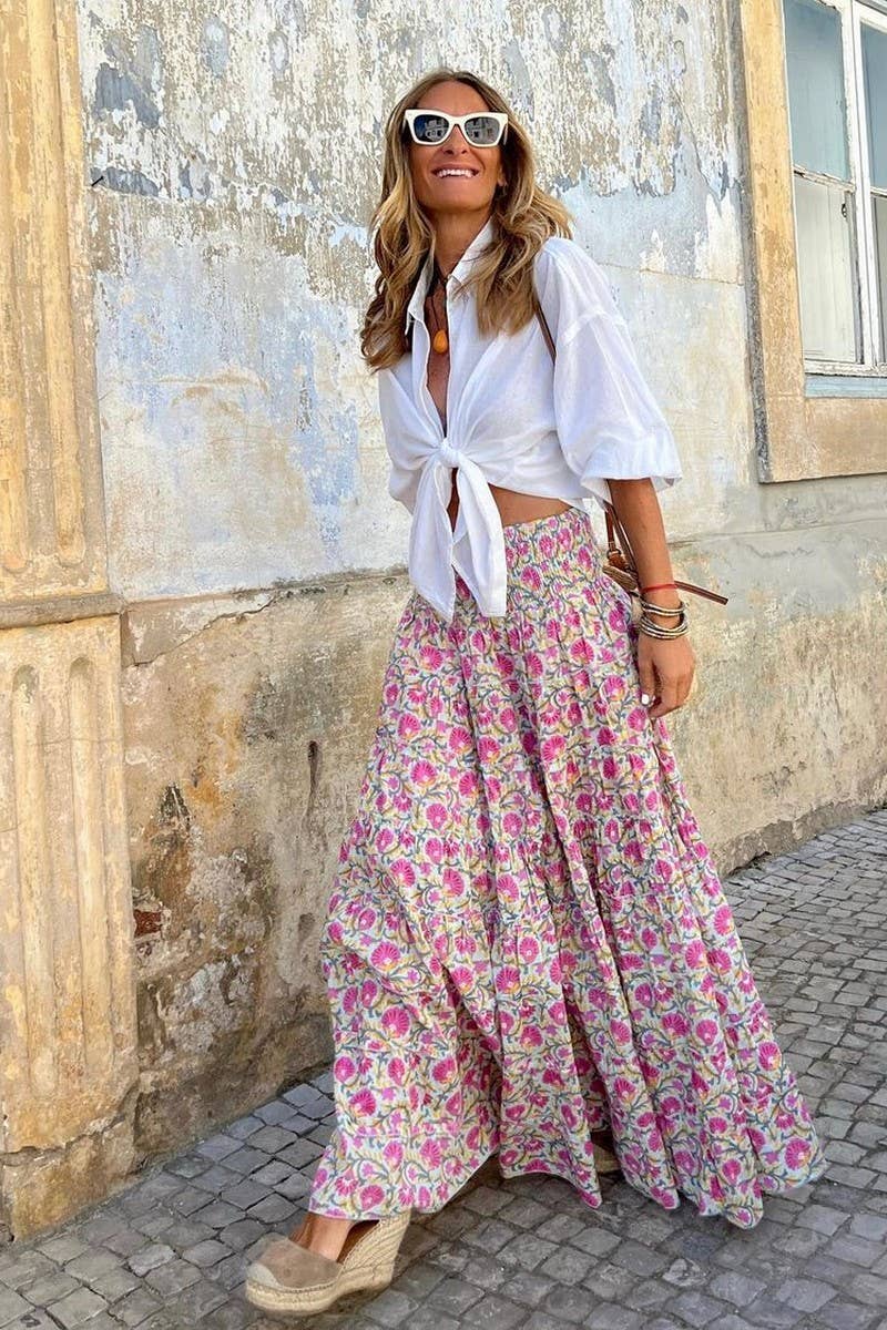 CWBLS0563_NEW SUMMER BEACH VACATION CASUAL PRINT SKIRT