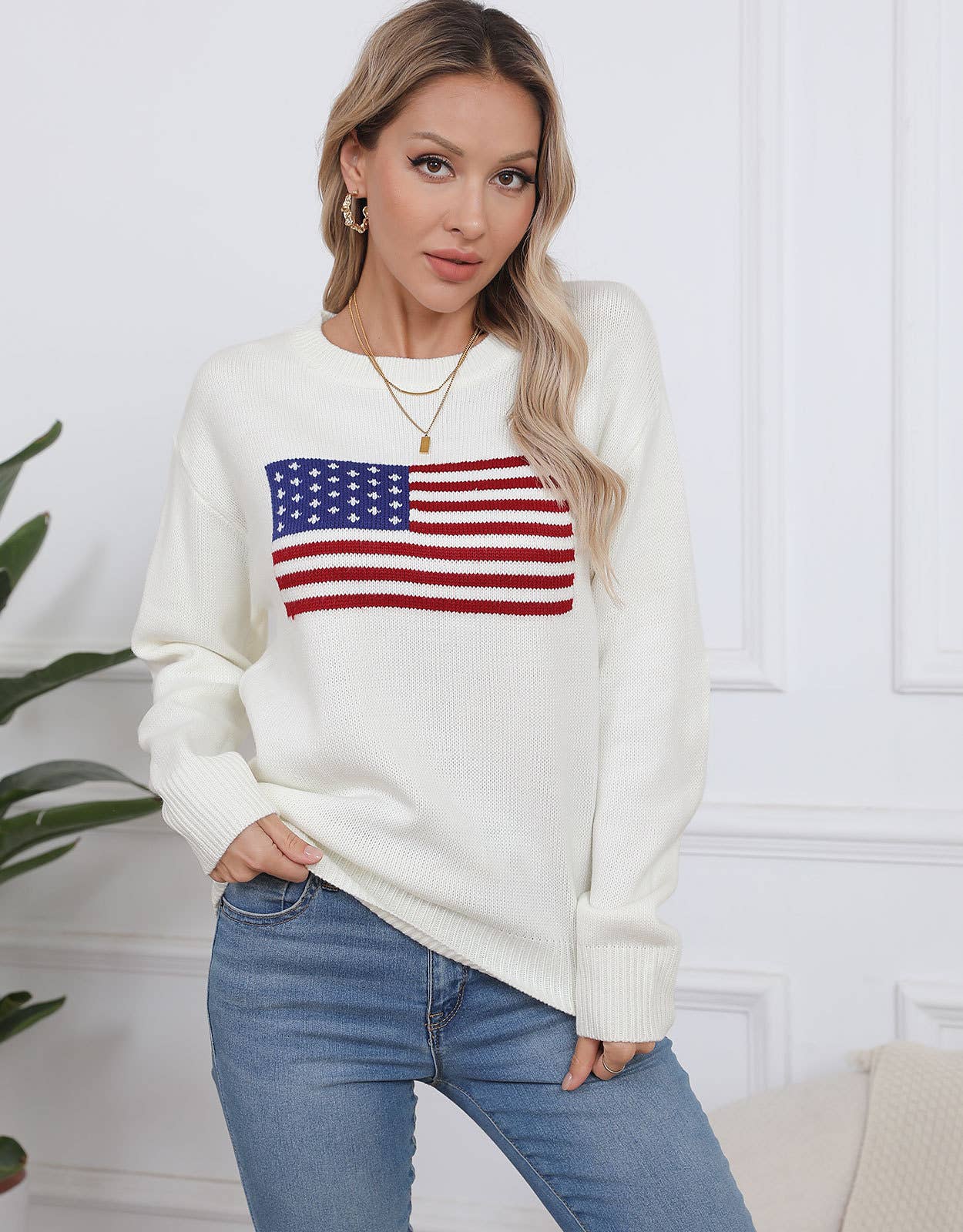CREW-NECK FLAG EASTER INDEPENDENCE DAY SWEATER