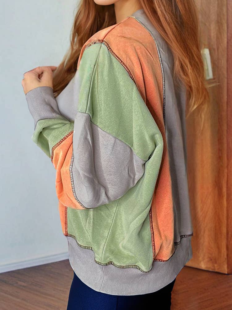 COLOR CONTRAST PATCHWORK HALF ZIP HOODIE WOMAN