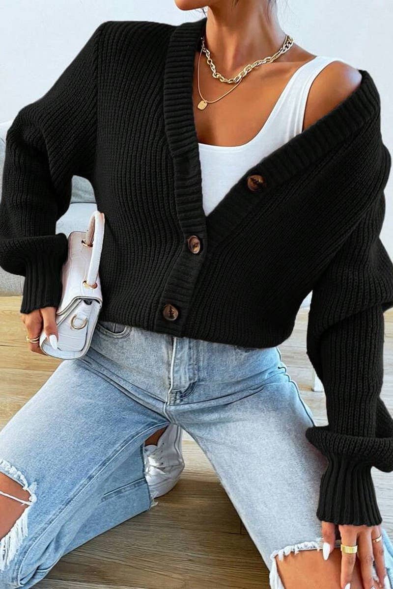 CWOCAL00828_CASUAL V-NECK LOOSE KNITTED SWEATER CARDIGAN