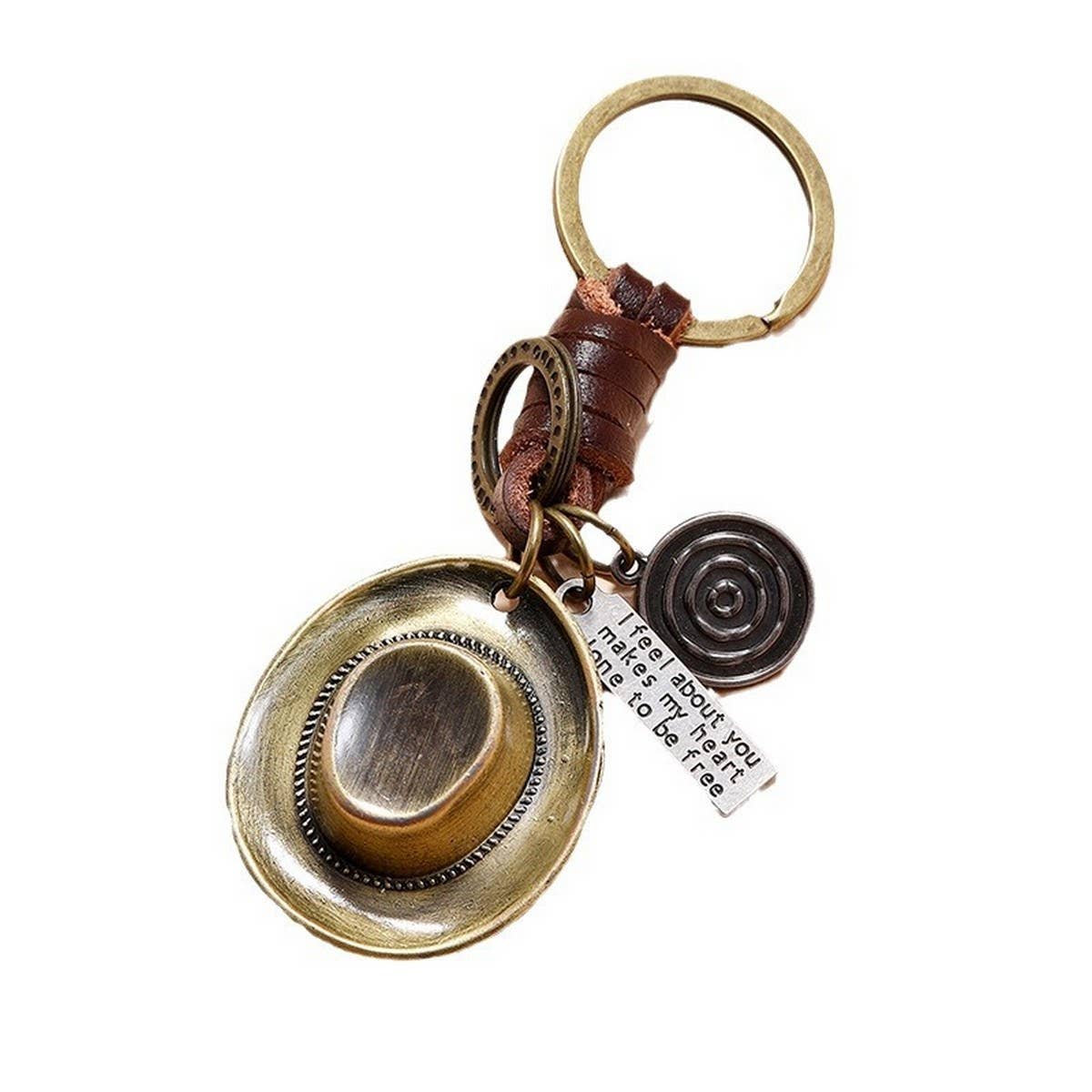 VINTAGE ALLOY COWBOY HAT COWHIDE KEYCHAIN