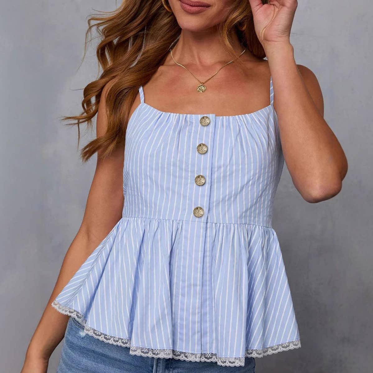 Casual and fashionable lace striped halter top
