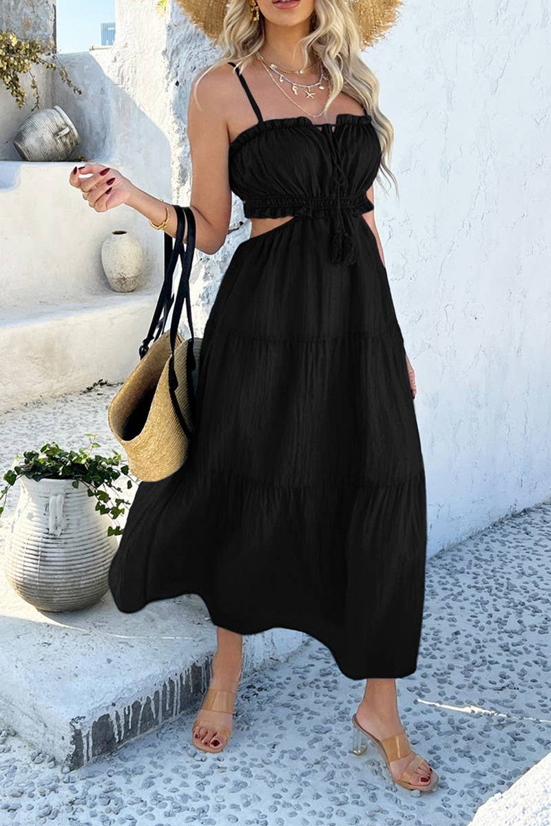 CWDHL0898_SUMMER CASUAL HIGH WAIST STITCHING SUSPENDER DRESS