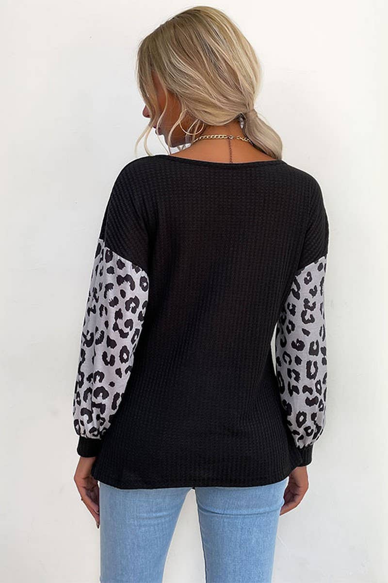 CWTTL1944_FASHION ROUND NECK STITCHING LEOPARD PRINT SWEATER