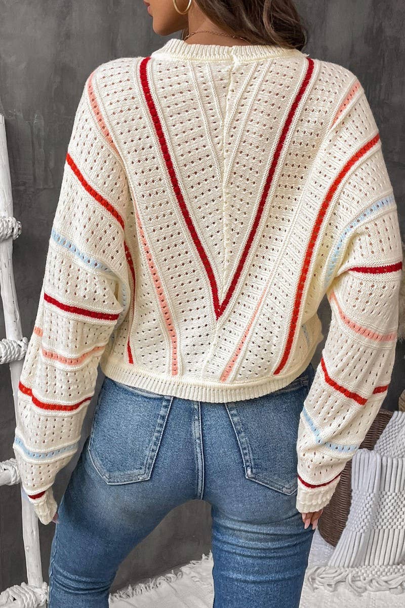 CWOSWL3837_COLORFUL STRIPED CREW NECK SWEATER