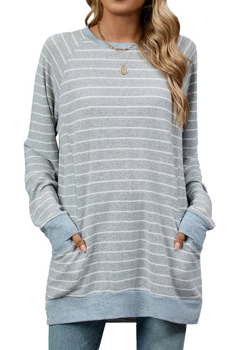 CWTBLL3664_COLOR BLOCKED STRIPED POCKET LOOSE T-SHIRT