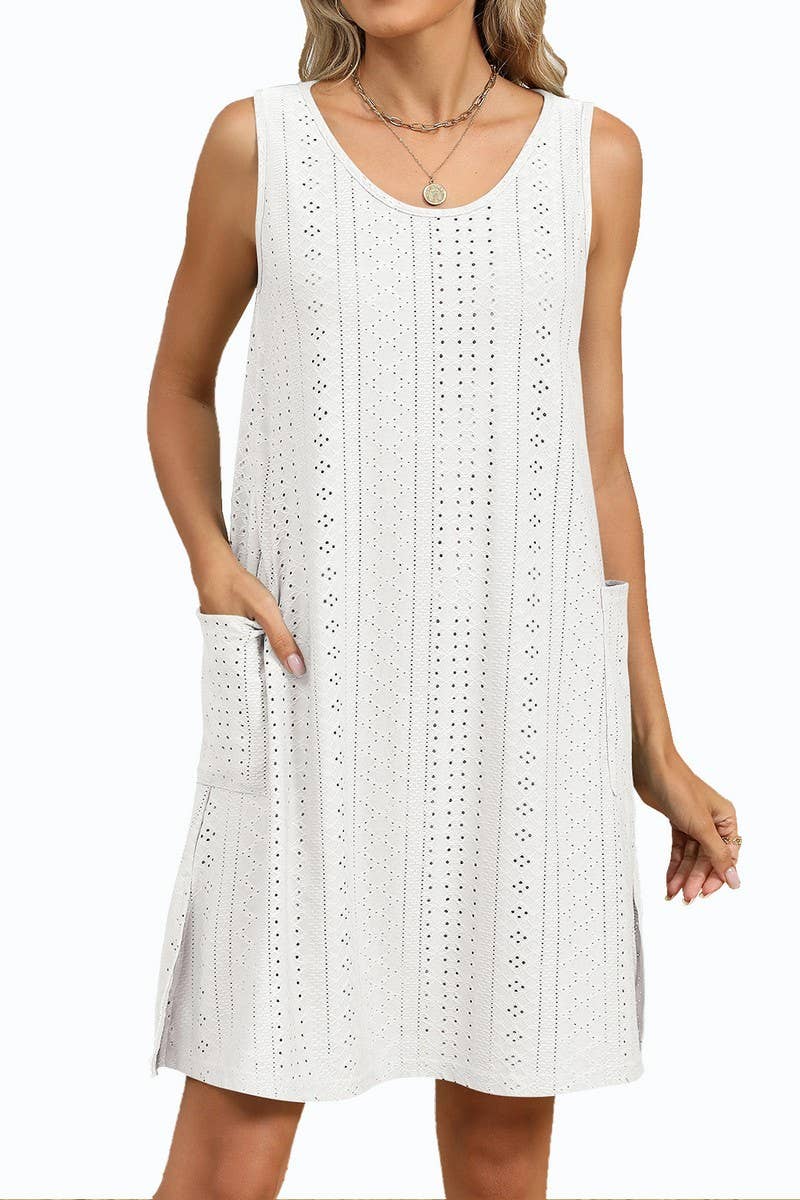 CWDSD8714_SLEEVELESS CREWNECK POCKET TANK DRESS