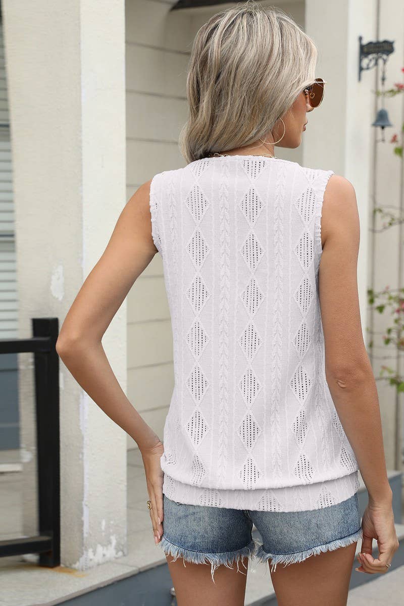 CWTBLSL0667_V-NECK SOLID COLOR SLEEVELESS JACQUARD VEST