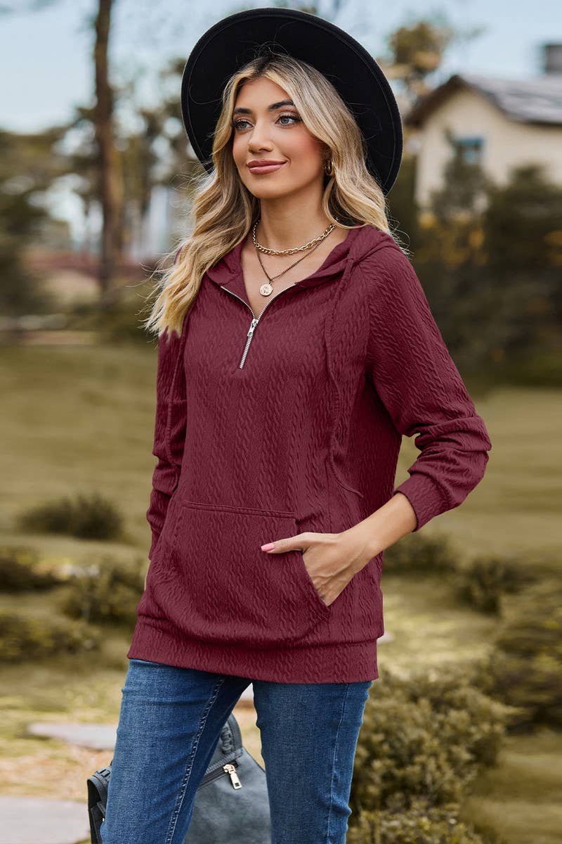 CWOHOL1094_HOODED ZIPPER LOOSE LONG SLEEVE SWEATSHIRT