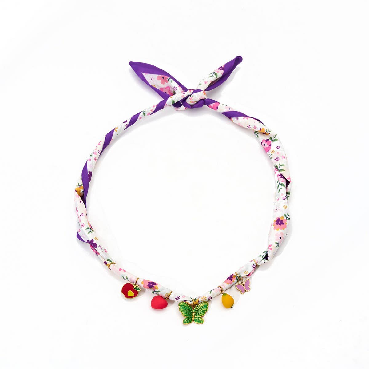 Silk Scarf Necklace with Butterfly Pendant