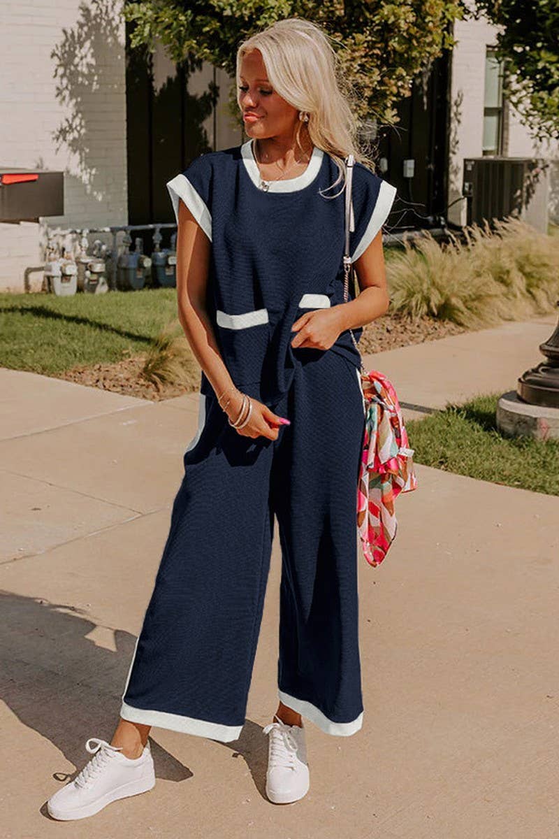 CWSS1108_SUMMER COLOR MATCHING LOOSE TWO-PIECE