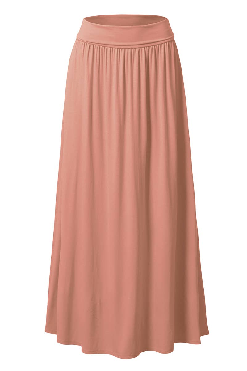 AWBLS089_High Waist Elastic Closure Gather Maxi Skirt