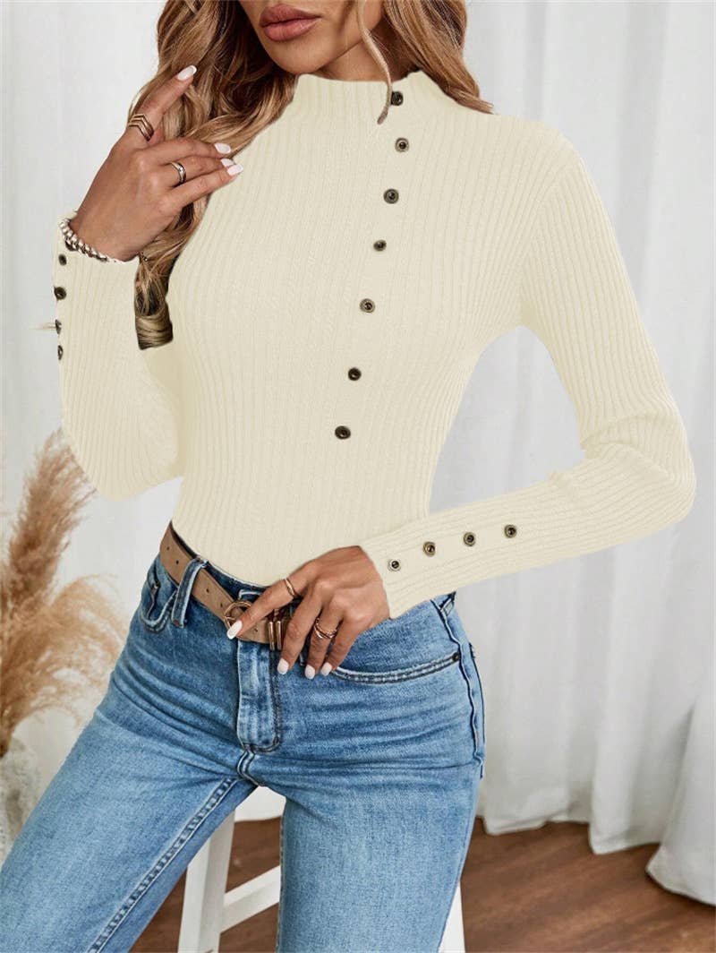 Button long-sleeved knitted base layer top